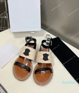 Designer-Sandalen für Damen, Fischer-Stroh-Pantoletten, Bast-gewebte Hanf-Hausschuhe, flache Sommer-Sandalen