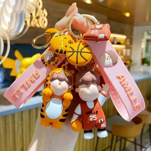 Cartoon Imagem de cartoon Basketball Tiger Jacket Keychain Girl Boy Key Pingente Silicone Chain Chain Chain Lovely Gift Bag Keychains