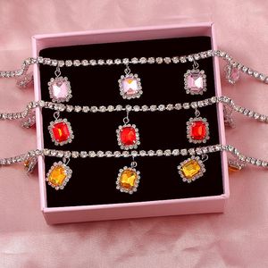 Correntes Flatfoosie Luxury Rhinestone Square Charkard Colar Women Women Gold Silver Color Bling Cristal Chain Jóias Presente de Jóias