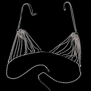 BRAS RHINESTONE SU BRA Zincir Plajı Takı Vücudu Parlak Kristal Sütyen Göğüs Plajı Bralette Harness Bikini Vücut Zinciri Seksi Sütyen T230522