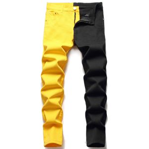 Mäns jeans män skarv elastiska denim jeans mode kontrast färg elastiska byxor y2k fancy color byxor p230522
