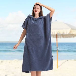 Robe Towel Poncho Surf Short Sleeve Bath Robe with Hooded Quick Dry Microfiber Towelling for Men and Women