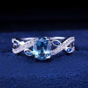 Pierścienie zespołowe nowe luksusowe duże srebrne 925 Oryginalne pierścienie z niebieskimi kolorami kamień cyrkon