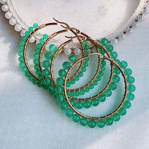 Hoop Earrings Natural Crystal For Women Stainless Steel 50mm Large Circle Healing Quartz Stone Green Aventurine