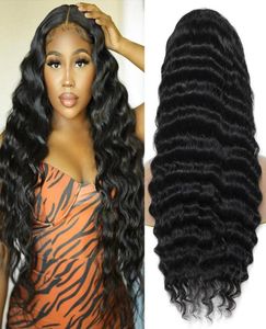 Kantpruiken 30 inch Maleisische losse Deep Wave Wig T deel voorkant menselijk haar voor zwarte vrouwen180 dichtheid 4x4 Curly Closure2218583