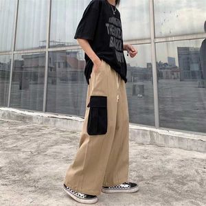 Calça masculina calça de carga cáqui homens y2k streetwear preto perna larga calça folgada mulheres bolsões de tamanho grande