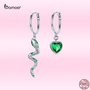 Stud bamoer prata cobra amor brinco real 925 esterlina prata verde coração brincos cz brios para mulheres casamento jóias finas sce1006