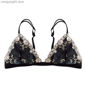 Bras YANDW Lace Triangle Cup Bra For Women Sexy Lingerie Front Closure Bralette Floral Thin Plus Size A B C D 32 34 36 38 40 42 44 T230522