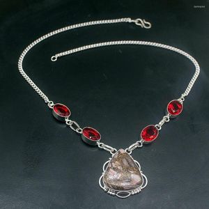Цепочки Hermosa Jewelry Natural Rhodochrosite Red Garnet Fashion Silver Color Chain Ожерелье для женских женщин подарок 18,5 дюйма FQ27