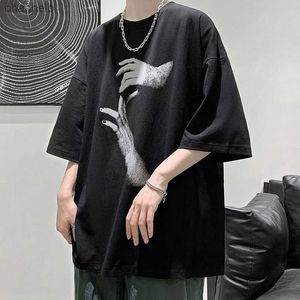 T-shirt da uomo Unisex Hip Hop Punk T Shirt Uomo Loose Rock T-shirt Divertente maschio Casual Finger Print Top Summer Oversize Tshirt Streetwear White Top Tees L230518