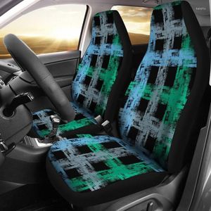 Coprisedili per auto Blue Green Plaid Arte astratta Coppia 2 accessori per protezioni anteriori