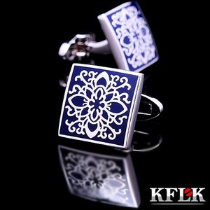 KFLK shirt cufflinks for mens Brand cuff buttons blue art cuff link top grade gemelos High Quality abotoaduras Designer Jewelry