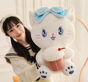 38cm sevimli kedi ile dondurma beyaz peluş oyuncak kawaii pp pamuk doldurulmuş peluş peluş peluş yastık festivali hediye bebek oyuncaklar