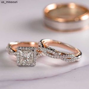 Anéis de banda 18k Rose Princess Real Diamond Ring para mulheres Anilos Mujer bizuteria gemstone femme adora jóias conjunto de jóias anéis de ouro rosa j230522