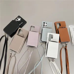 Crossbody Zipper Lychee Grain Folio Vogue Phone Case для iPhone 14 13 Pro Max Samsung Galaxy S22 S23 A13 A14 A24 A33 A53 A54 A72 A52 A22 5G Сплошная кожаная крышка сплошной кожи.