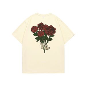 Retro skelett rose trycker kort ärm t-shirt ins populära logotyp länder tidvatten par med bomull