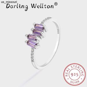 Band Rings NEW Trend Amethyst Rectangle Couple Rings For Women Purple Full Diamond Original Sterling S925 Silver Anniversary Gift Jewelry J230522
