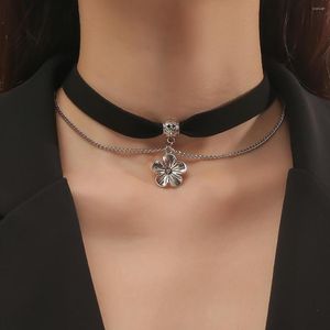 Choker punk mode sammet turkos krage halsband för kvinnor vintage blommhänge halsband flickor hals smycken tillbehör