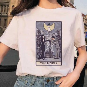 Sommarkvinnor Kvinnor T Fashion Shirt Tarot Brand Card Flower Funny Time Ladies Cartoon Short Sleeve Printed T-Shirt Top Mönster.