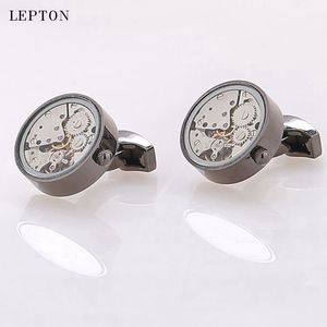 Heiße Uhrwerk-Manschettenknöpfe aus unbeweglichem Glasfront-Lepton-Steampunk-Gang-Uhrwerk-Manschettenknopf für Herren-Drop-Shipping