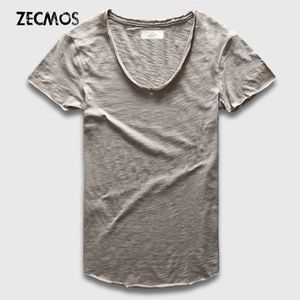 T-shirt da uomo Zecmos Fashion T-shirt da uomo con scollo a V T-shirt per uomo Luxury Cotton Plain Solid Curved Hem Top Tees manica corta 230522