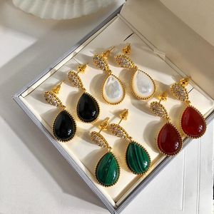 Knot Golden Water Drop Earrings Women's Retro Fashion Luxury Wedding Accessories Brand Jewelry Green Black White Party Anti Allergy 5