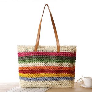 Borse per la spesa LGBT Pride New Rainbow Contrast Stripe Borsa monospalla in paglia intrecciata Beach Sen Women s Leisure 230522