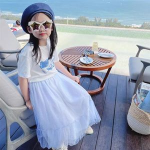 새로운 어린이 소녀 스커트 옷 패션 어린이 드레스 2021 여름 레이스 프린트 스커트 아기 소녀 생일 Tutu Tops265L