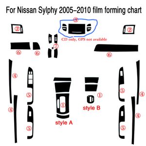 För Nissan Sylphy Bluebird G11 Interior Central Control Panel Door Handle Carbon Fiber Sticker Decals Car Styling Accessorie