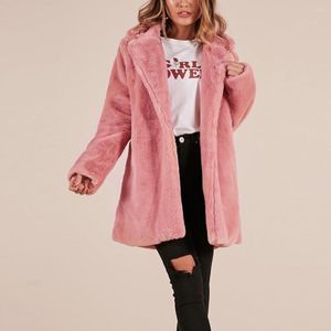 Frauen Pelz 3XL Winter Frauen Warme Lange Faux Mantel Femlae Jacke Parka Dicke Solide Schwarz Rosa Oberbekleidung Fourrure Femme große Größe