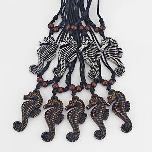 Necklaces Wholesale Lot 12pcs White/Brown Tribal Yak Bone Powder Resin Carving Sea Horse Pendant Necklace