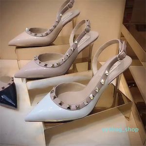 Designer dress shoes High Heel Shoes Women Rivets Summer Sandals 2023 Pointed Toe Pumps Genuine Leather 6cm 8cm 10cm Fashion Studded Strappy With box