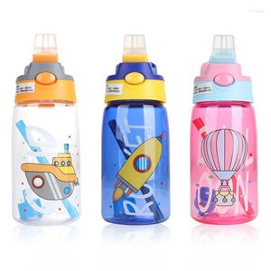 Wasserflaschen 2023 480 ml Plastikbecher Cartoon Kinder Stroh mit Riemen auslaufsichere Outdoor Tragbare süße Flasche