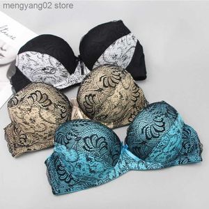 Bras 2022 New BCDE Cup de rendas bordadas Up Bras Plus Size Women 34 36 38 40 42 Estilo de impressão de brassiere feminino lingerie T230522