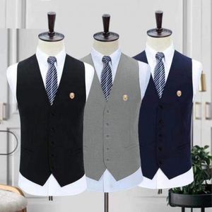 Gilet da uomo Gilet da uomo Top slim fit Tinta unita senza maniche Scollo a V Gilet monopetto formale con spilla Abito da sposa d'affari