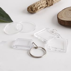 2-5pcs/pacote transparente retângulo em branco Inserir o chaveiro de teclado de teclado com moldura de teclado titular Diy Split Ring Keychain Presente