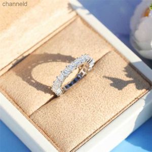 Band Rings Classic Fine Jewelry 925 Sterling Silver Full Princess Cut White Topaz CZ Diamond Gemstones Eternity Square Party Women Wedding Band RingL230518