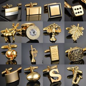 Cufflinks de cor de ouro de alta qualidade Folha de bordo chinês Música quadrada Música francesa Cuffs Suit Acessórios Jóias de casamento