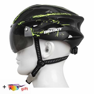 Capacetes de ciclismo Capacete de bicicleta com óculos magnéticos de viseira em geral moldado 56-61cm adequado para fêmeas Capacetes de bicicleta de estrada MTB P230522