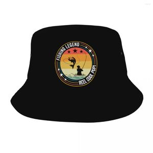 Baskenmützen Fishing Legend Reel Cool Popi Bucket Hats Unisex Personalisiert Summer Beach Sun