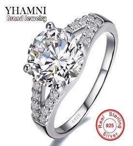 Yhamni Real Solid Silver Wedding Rings for Women Inlay Sona 2 Carat CZ Diamond Engagement Ring 925 Sterling Silver Fine Jewelry J21578124
