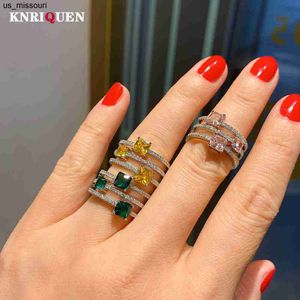 Band Rings 2021 New Arrival 3 Layers High Carbon Diamond 55mm Topaz Pink Quartz Emerald Personality Party Rings for Women Fine Jewelry J230522