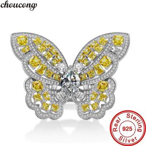 Charm Butterfly Topaz Diamond Ring 100% Real 925 Sterling Silver Engagement Wedding Band Rings for Women Bridal Jewelry