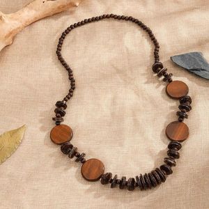 Correntes Colar Bohemian Retro Nation Color Coconut Shell Wood Wood Knitting Knitt