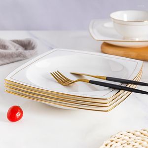 Tallrikar vita bordsartiklar ben kina tallrik gyllene kant fyrkantig middag matsal dekorativ hushåll maträtt västerländsk
