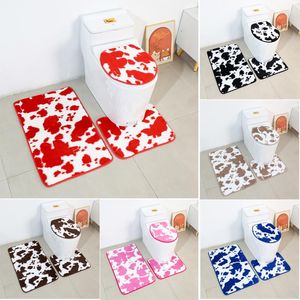 Capas de assento do banheiro tapete de banheiro impressa com leite de vaca 3pcs Conjunto u Tipo de Tipo anti-deslizamento Tapete de banho de pé absorvente decoração