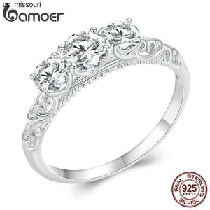 Band Rings BAMOER 11CTTW Round Moissanite Platinum Plated Ring for Women D Color VVS1 EX Lab Diamond Engagement 925 Sterling Silver Ring J230522