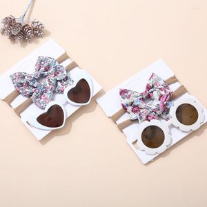 Hair Accessories 3Pcs/set Vintage Baby Bows Headband Cartoon Sunglasses Infant Print Bands Girls Beach Sun Glasses Kids