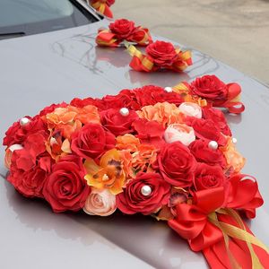 Decorative Flowers Red Peony Rose Aritificial Silk Festive Supplies Wedding Car Decoration Gifts Fake Flower