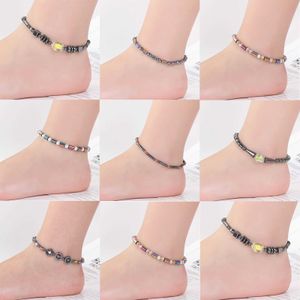 Hanekler 1pcs 7cm çok renkli hematit boncuklu zincirler Anklet manyetik yaz plajı kadınlar için ayak bilek bilezikler parlak sandaletler yalınayak mücevher g220519